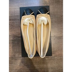 Chanel Beige and Black Lambskin Ballet Flats, 39.5